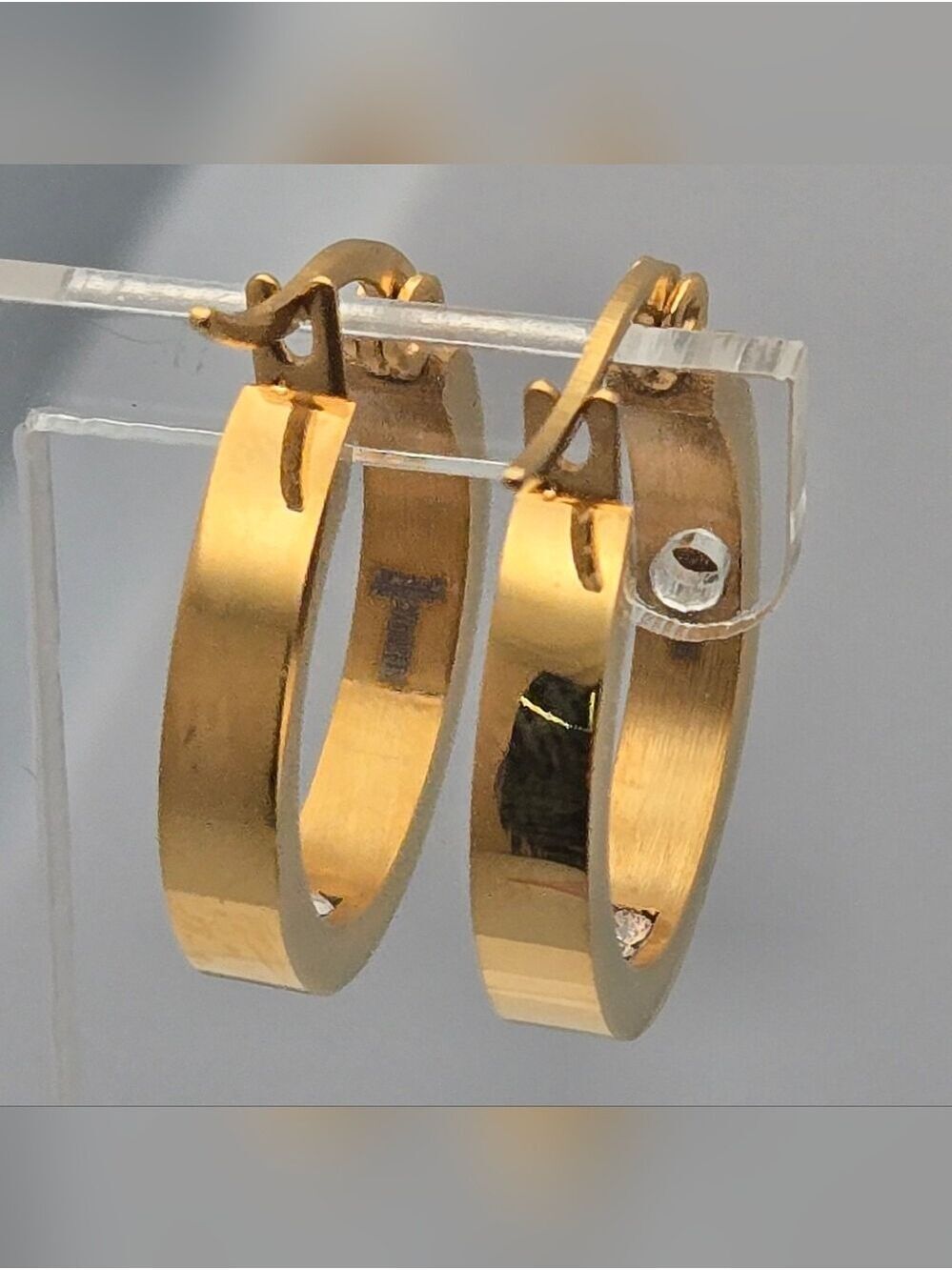 Steeltime 18K Gold Plated Stainless Steel Crystal Hoop Earrings New - Picture 8 of 15
